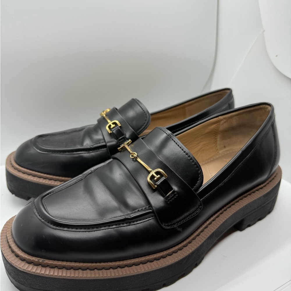 Sam Edelman Lea Black Loafers with Gold Accents